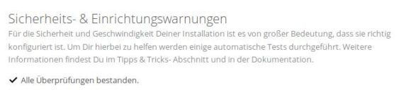 Sicherheits- und Einrichtungswarnungen - alles in Ordnung