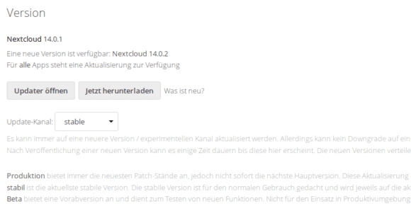 Nextcloud 14.0.2 ist verfügbar - Update ist einfach
