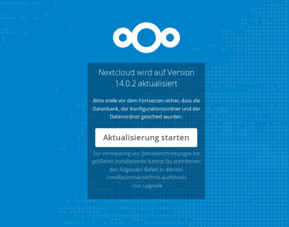 Die eigentliche Aktualisierung auf Nextcloud 14.0.2 starten