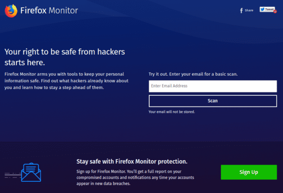 Firefox Monitor informiert, wenn Du gehackt wurdest