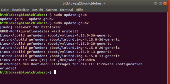 Ein sudo upgrade-grup2 findet dann auch Linux Mint 19 Tara wieder