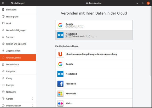 Online-Konten bei Ubuntu 18.10 Cosmic Cuttlefish - sehr einfach