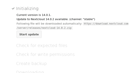 Update auf Nextcloud 14.0.2 starten