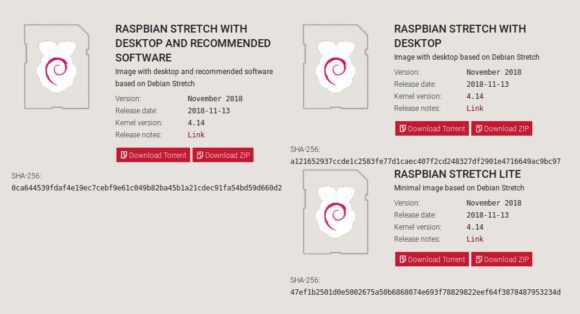 Nun sind es drei Abbilder für Raspbian