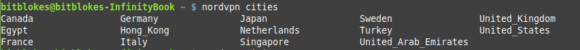 Städte-Liste von NordVPN Linux-Client 2.0.0