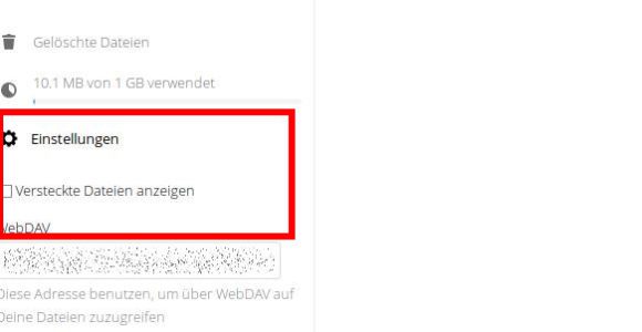 Der richtige Link für das Einbinden von WebDAV ist unten links zu finden