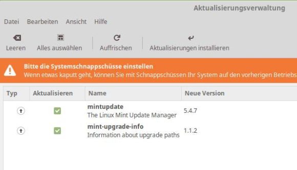 Systemschnappschuss machen und alles aktualisieren