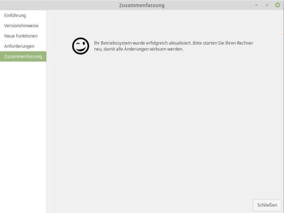 Upgrade auf Linux Mint 19.1 Tessa ist fertig - bitte um Neustart!