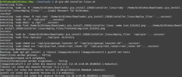 Linux MINT 19 PIA Manager installieren Terminal