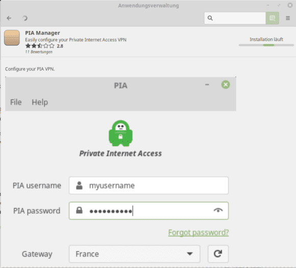 Linux MINT 19 PIA Manager installieren