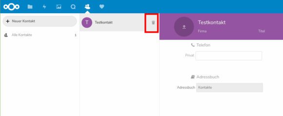 Nextcloud Contacts - direkt aus der Liste löschen