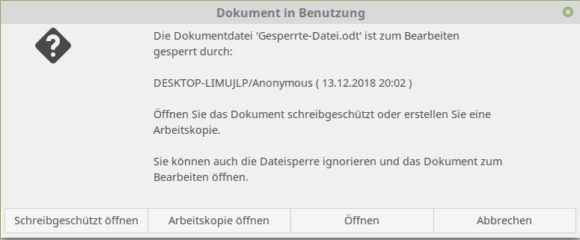 Die Datei ist gesperrt, da auf einem anderen Computer geöffnet! Nextcloud synchronisiert Lock-Dateien?