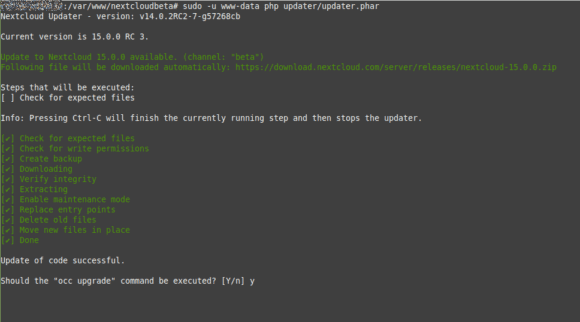 Nextcloud 15: Ein Uprade funktioniert auch via Kommandozeile
