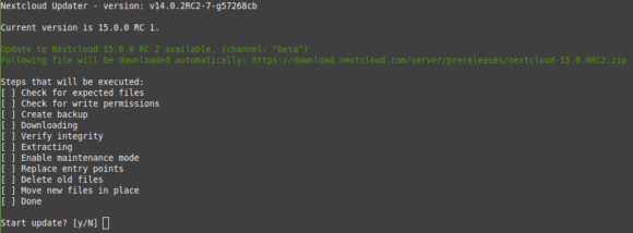 Auch via Kommandozeile lässt sich Start update bei der Nextcloud ausführen
