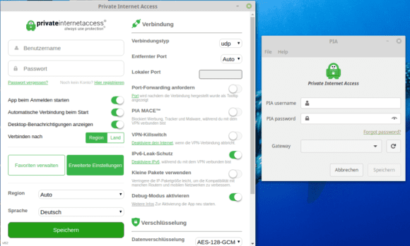 Linux MINT 19 PIA Client & Manager Vergleich