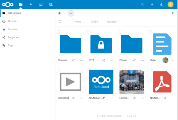 Rasteransicht bei Nextcloud 15