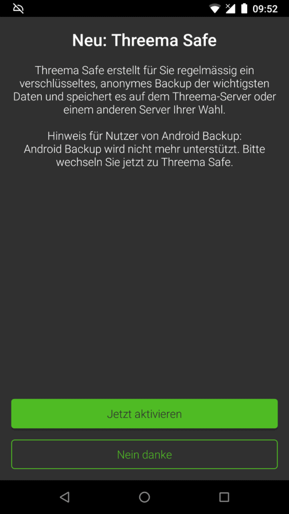Da Android Backup nicht mehr unterstützt wird, aktiviere ich die neue Backup-Lösung