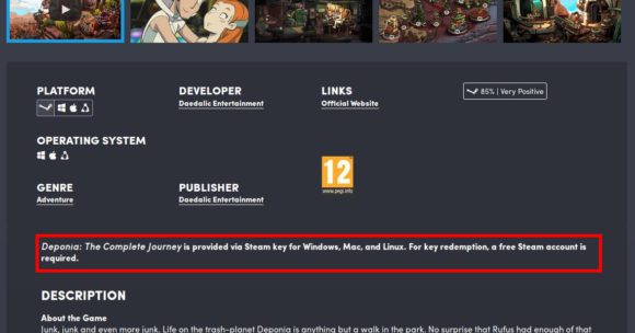 Deponia wird via Steam Key ausgeliefert