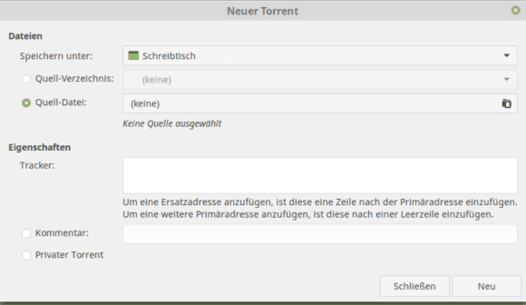 Neuen Torrent erstellen