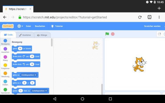Scratch 3 auf einem Tablet / Android