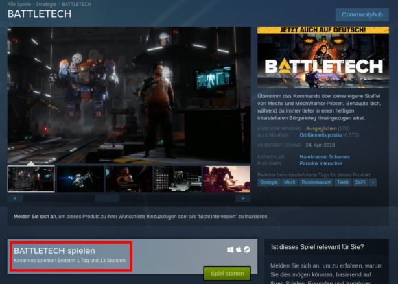 Battletech noch 1,5 Tage kostenlos spielen