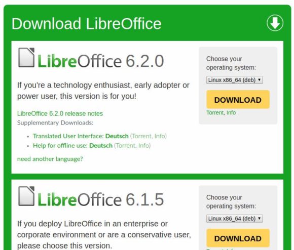 LibreOffice 6.2 und 6.1.5 sind verfügbar