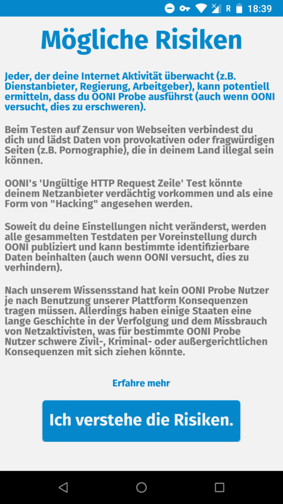 Mögliche Risiken, die bei OONI auftreten können