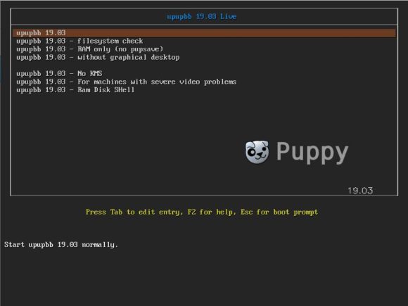 Puppy Linux 8.0 BionicPup: Bootmenü