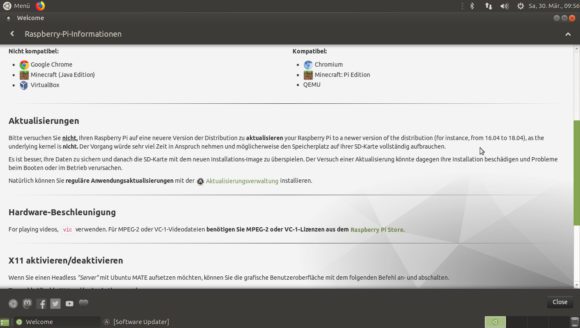 Zusätzliche Informationen für Ubuntu MATE 18.04 für Raspberry Pi