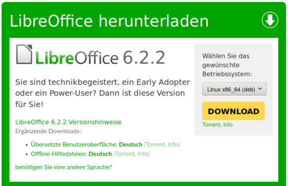 LibreOffice 6.2.2 steht zum Download bereit