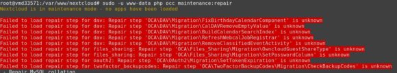 maintenance:repair bei der Nextcloud bringt viele Fehlermeldungen