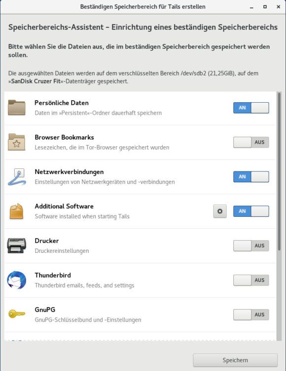 So kannst Du bei Tails 3.13 das Persistent Storage konfigurieren