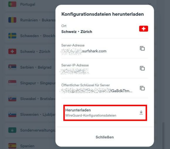 WireGuard-Konfigurator von Surfshark