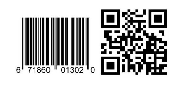 Barcode links, QR-Code rechts