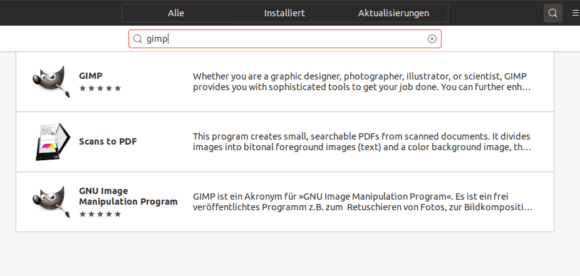 GIMP bei Ubuntu 19.04 installieren - was ist was?