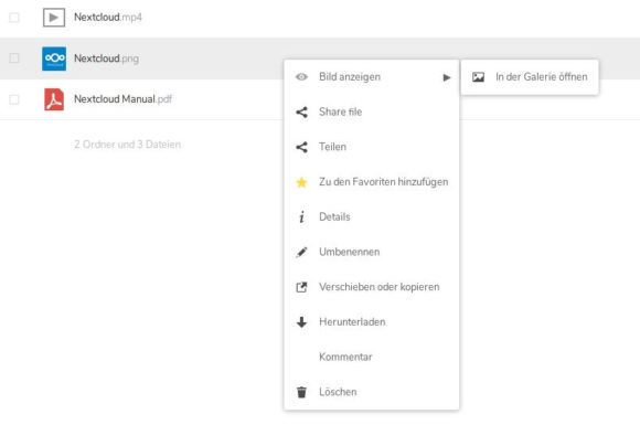 Rechtsklick bei der Nextcloud 16
