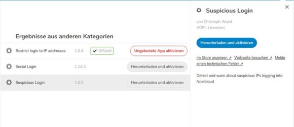 Nextcloud 16: Suspicious Login App