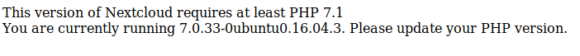 Für die Nextcloud 16 brauchst Du mindestens PHP 7.1