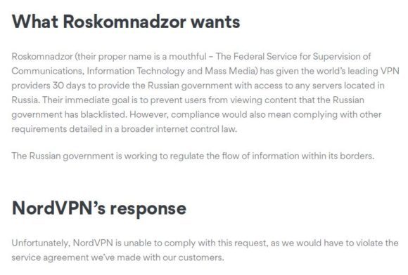 Roskomnadzor (Russland) will Zugriff auf die Server von NordVPN