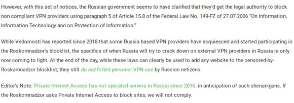 Private Internet Access betreibt keine Server in Russland