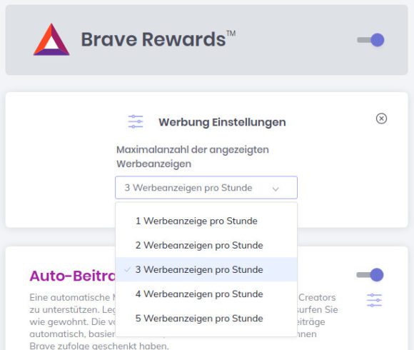 Brave Rewards: wie viel Werbung pro Stunde?