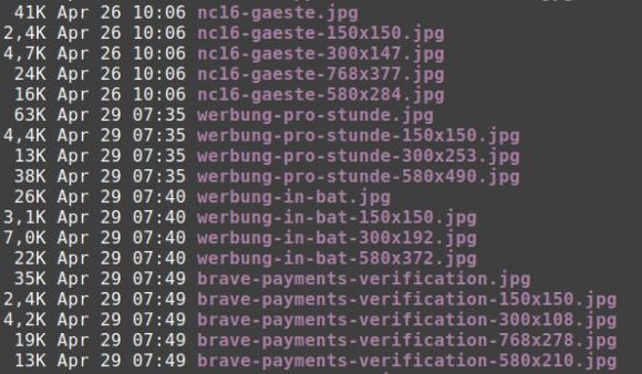 Die Größen der JPG-Dateien