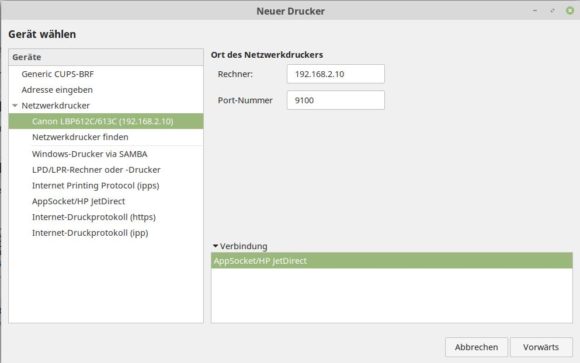 Canon LBP613Cdw im Netzwerk gefunden