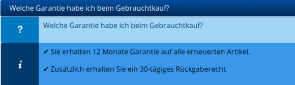 12 Monate Garantie und 30 Tage Rückgaberecht