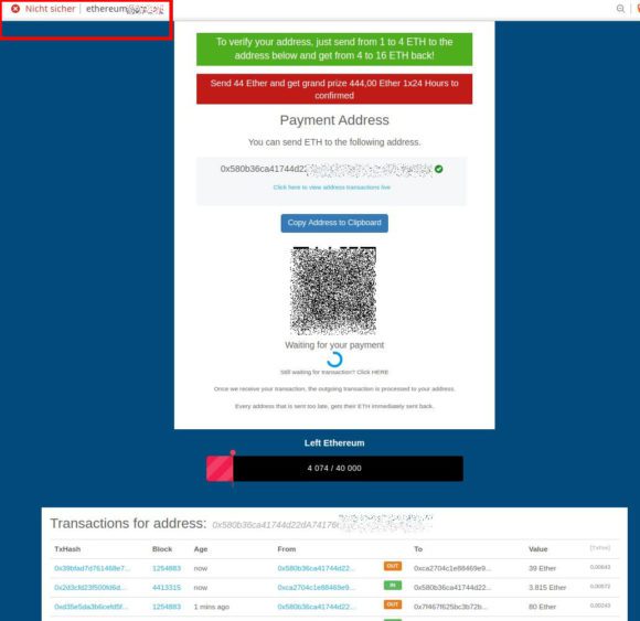 Ethereum Scam - nicht sicher