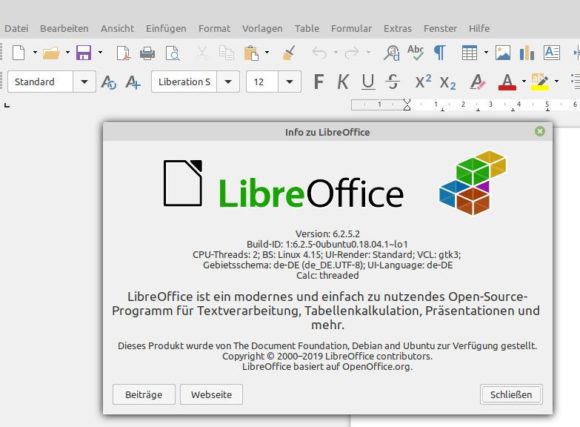 LibreOffice 6.2 unter Linux mint 19.2 Tina