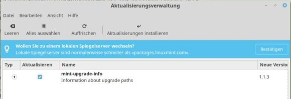 Die Information zum Upgrade-Pfad ist da