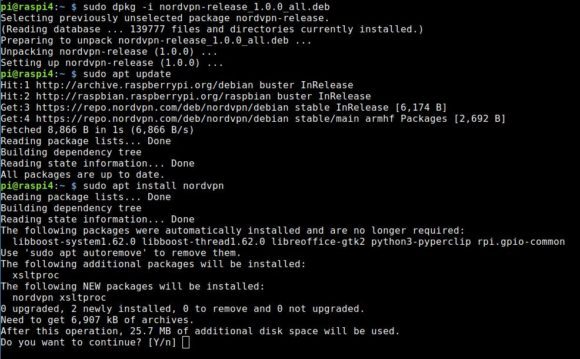 NordVPN unter Raspbian Buster installieren