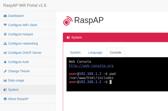 RaspAP-Konsole – ist aber nur bedingt brauchbar