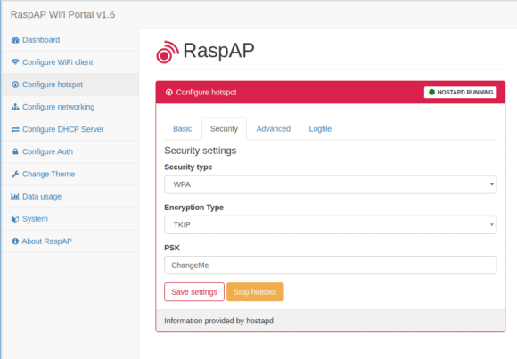 Passwort des Hotspots / RaspAP konfigurieren